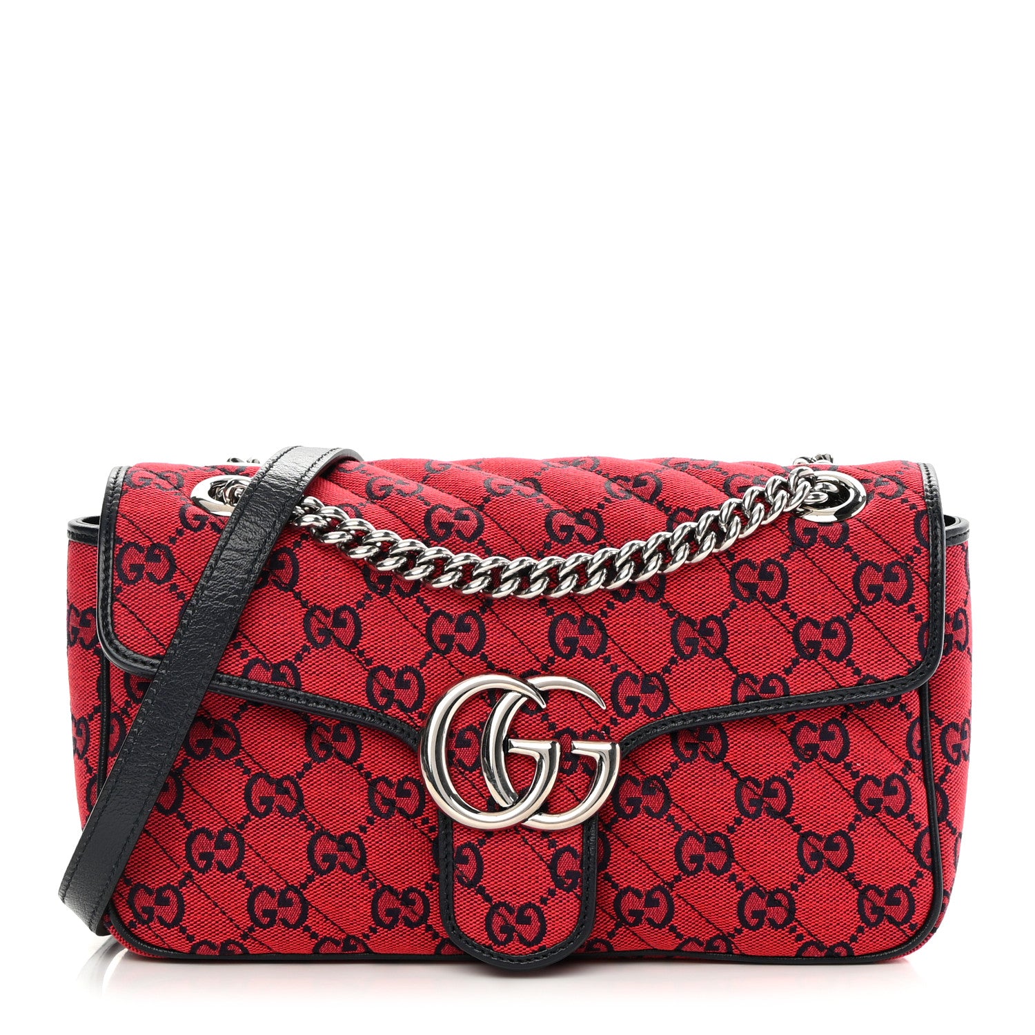 Gucci Monogram Multicolor Matelasse Diagonal Small GG Marmont Shoulder Bag Red Blue 1 of 11