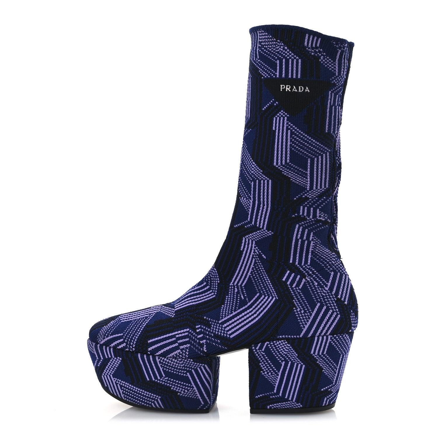 Prada Jacquard Knit Platform Ankle Boots 38.5 Bluette Glicine 1 of 10