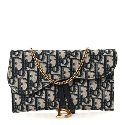Christian Dior Oblique Saddle Chain Long Wallet Blue 1 of 12