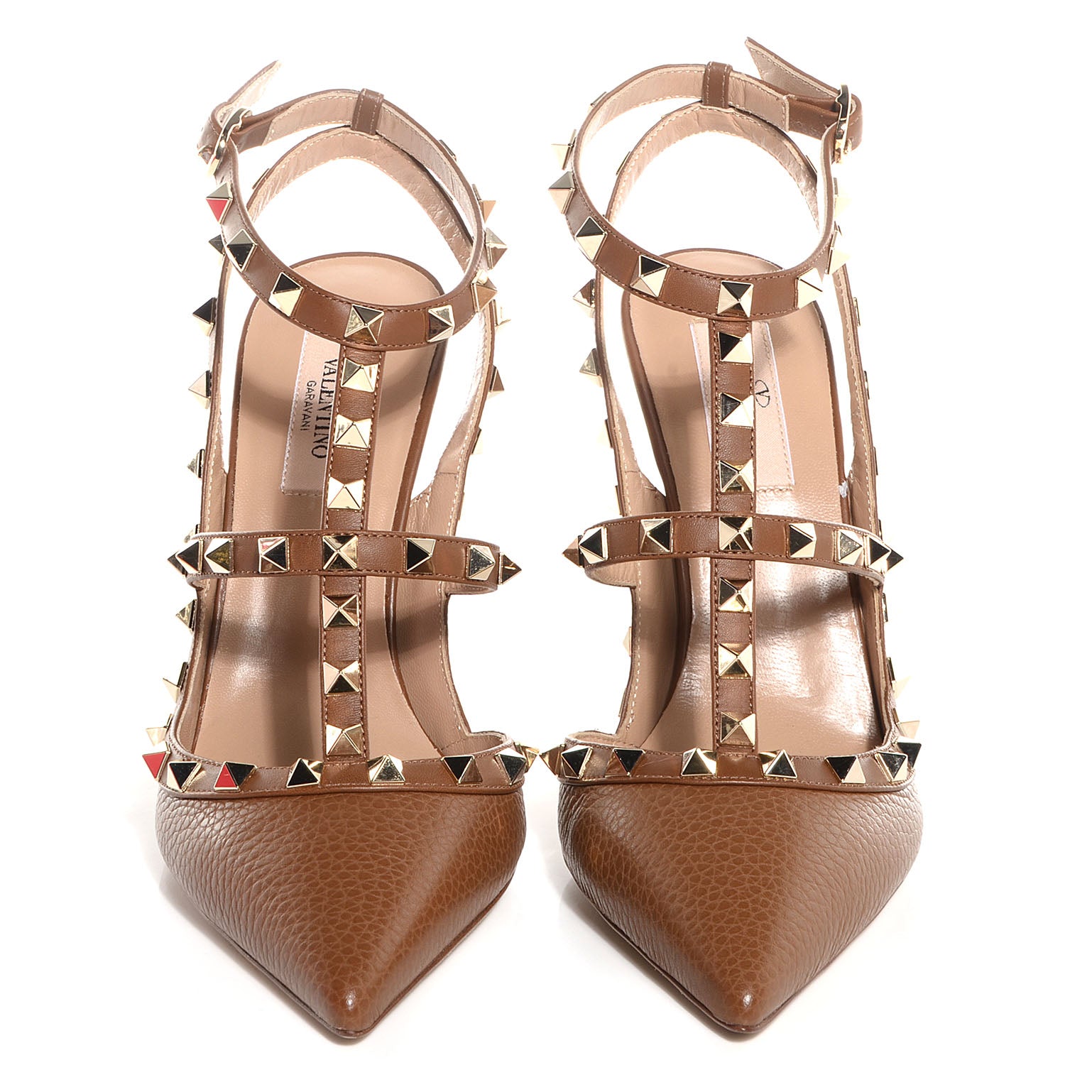 Valentino Garavani Pebbled Calfskin Rockstud Ankle Strap Pumps 38.5 Deep Cuir 2 of 7