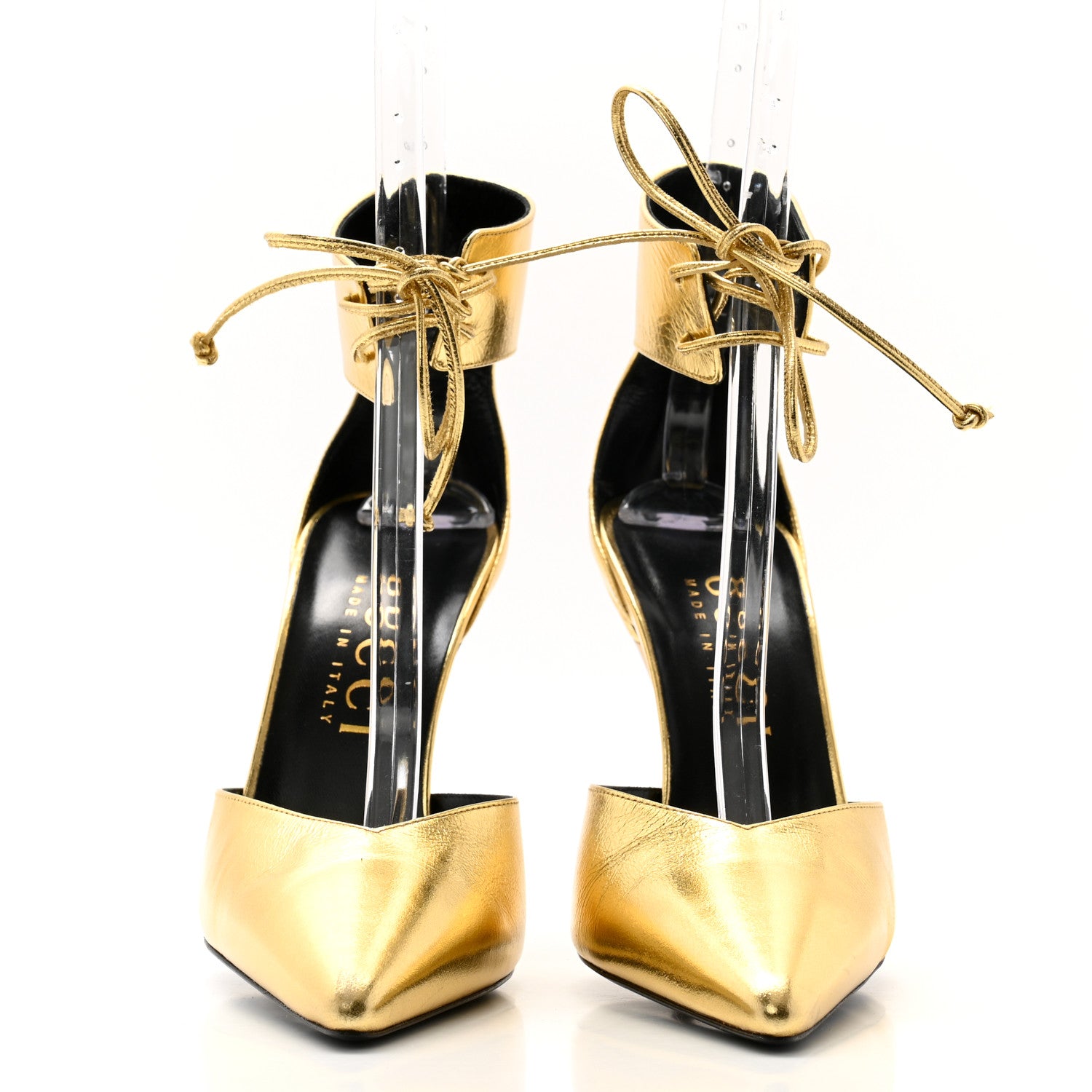 Gucci Soft Nappa Priscilla Ankle Cuff Pumps 41 Gold 2 of 10