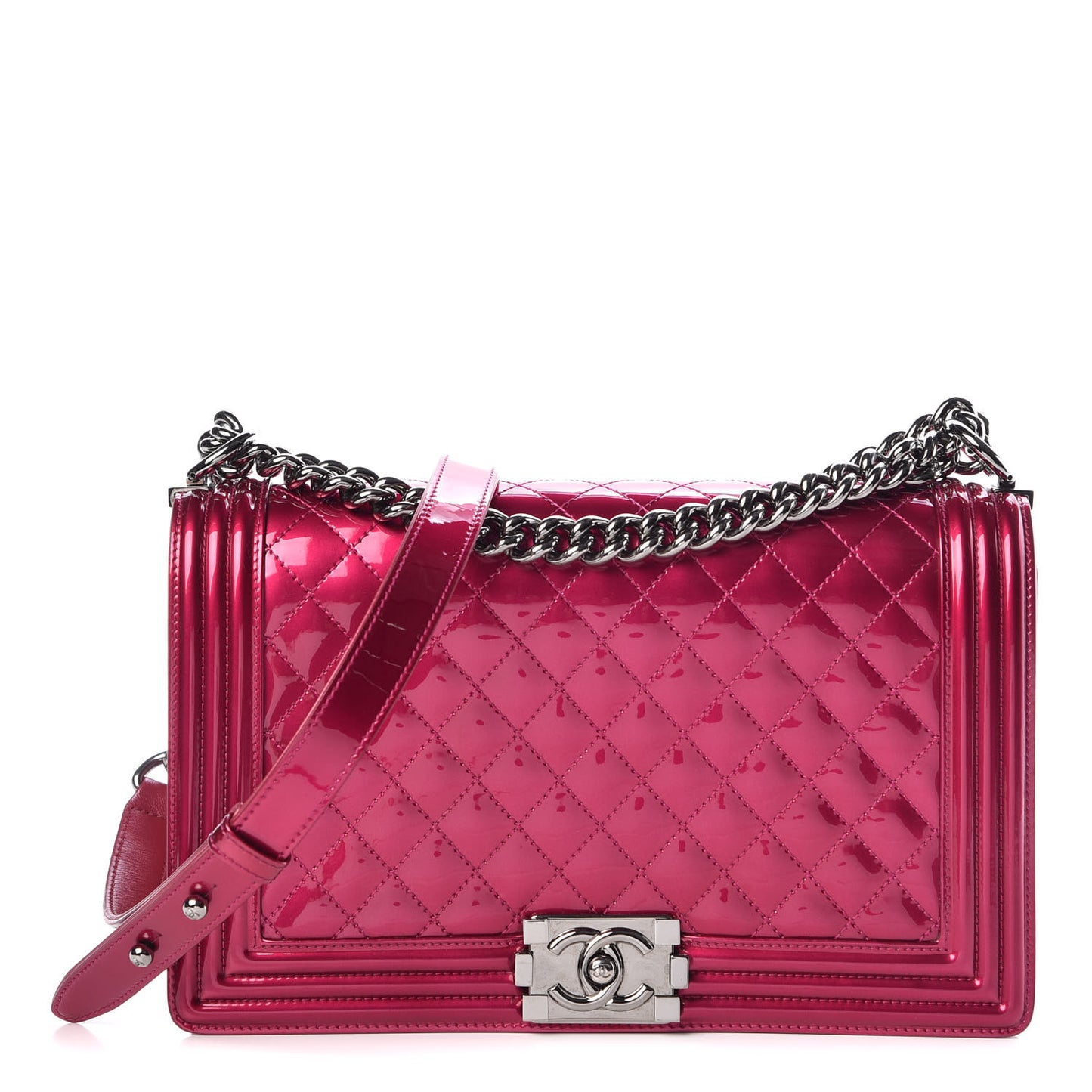 Metallic Patent Calfskin New Medium Boy Flap Pink