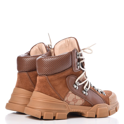 Gucci X SEGA Suede Calfskin GG Monogram Womens Flashtrek High-Top Sneakers 40 New Cuir Beige Ruggine 4 of 10