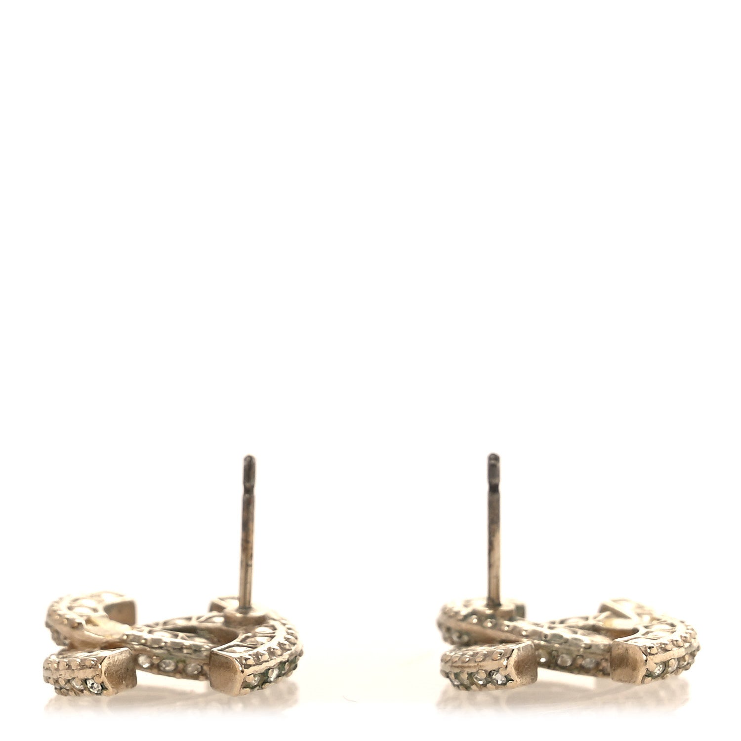 Chanel Crystal CC Stud Earrings Gold 3 of 4