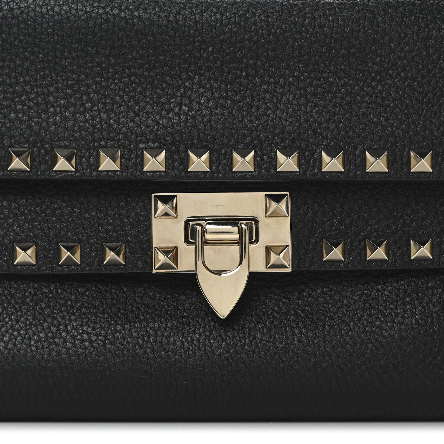 Grainy Calfskin Rockstud Double Flap Crossbody Bag Black