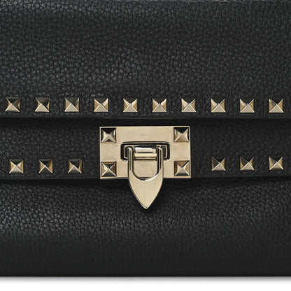 Valentino Garavani Grainy Calfskin Rockstud Double Flap Crossbody Bag Black 7 of 9
