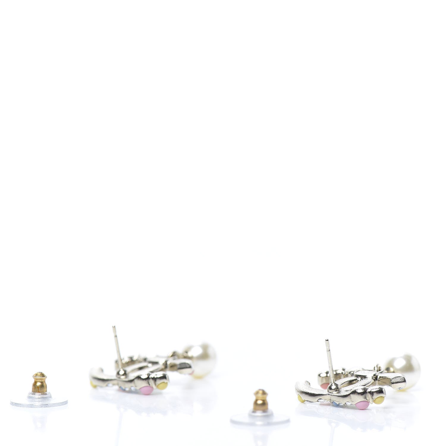 Chanel Crystal Resin Pearl CC Drop Earrings Gold Multicolor 3 of 5
