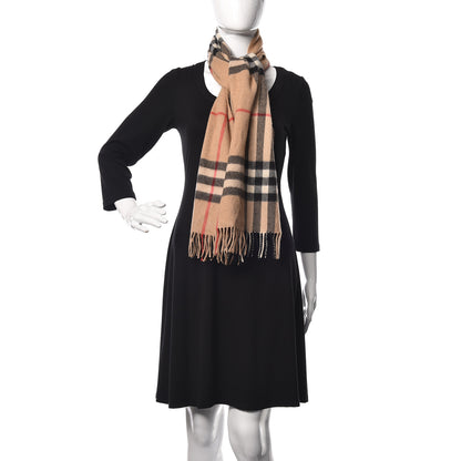 Burberry Cashmere Giant Check Fringe Scarf Camel 2 of 5