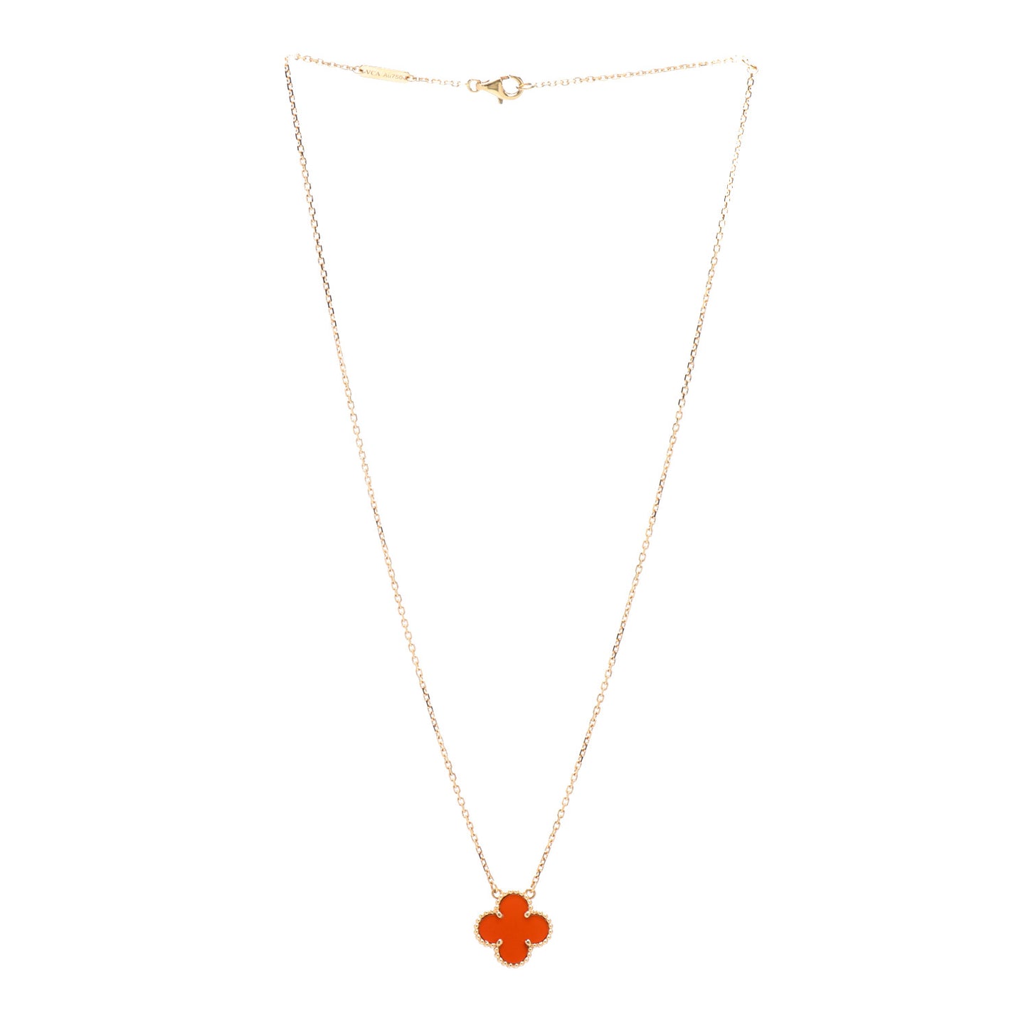 18K Yellow Gold Carnelian Vintage Alhambra Pendant Necklace