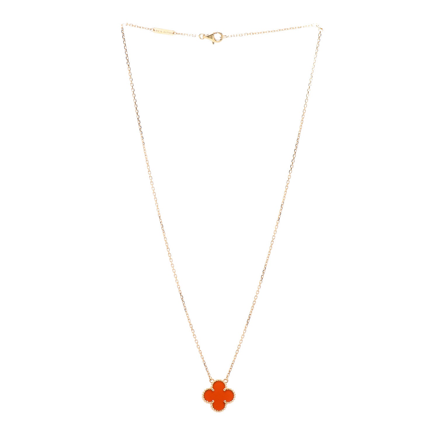 Van Cleef & Arpels 18K Yellow Gold Carnelian Vintage Alhambra Pendant Necklace 3 of 5