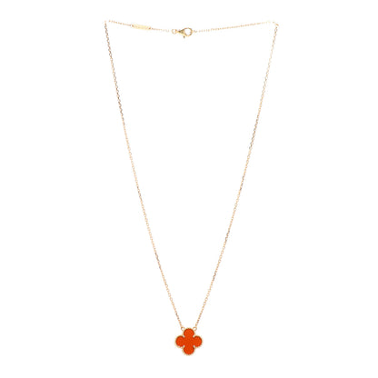Van Cleef & Arpels 18K Yellow Gold Carnelian Vintage Alhambra Pendant Necklace 3 of 5
