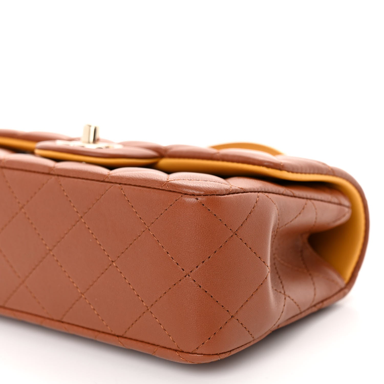 Chanel Lambskin Quilted Bi-Color Mini Top Handle Rectangular Flap Light Brown Yellow 10 of 11
