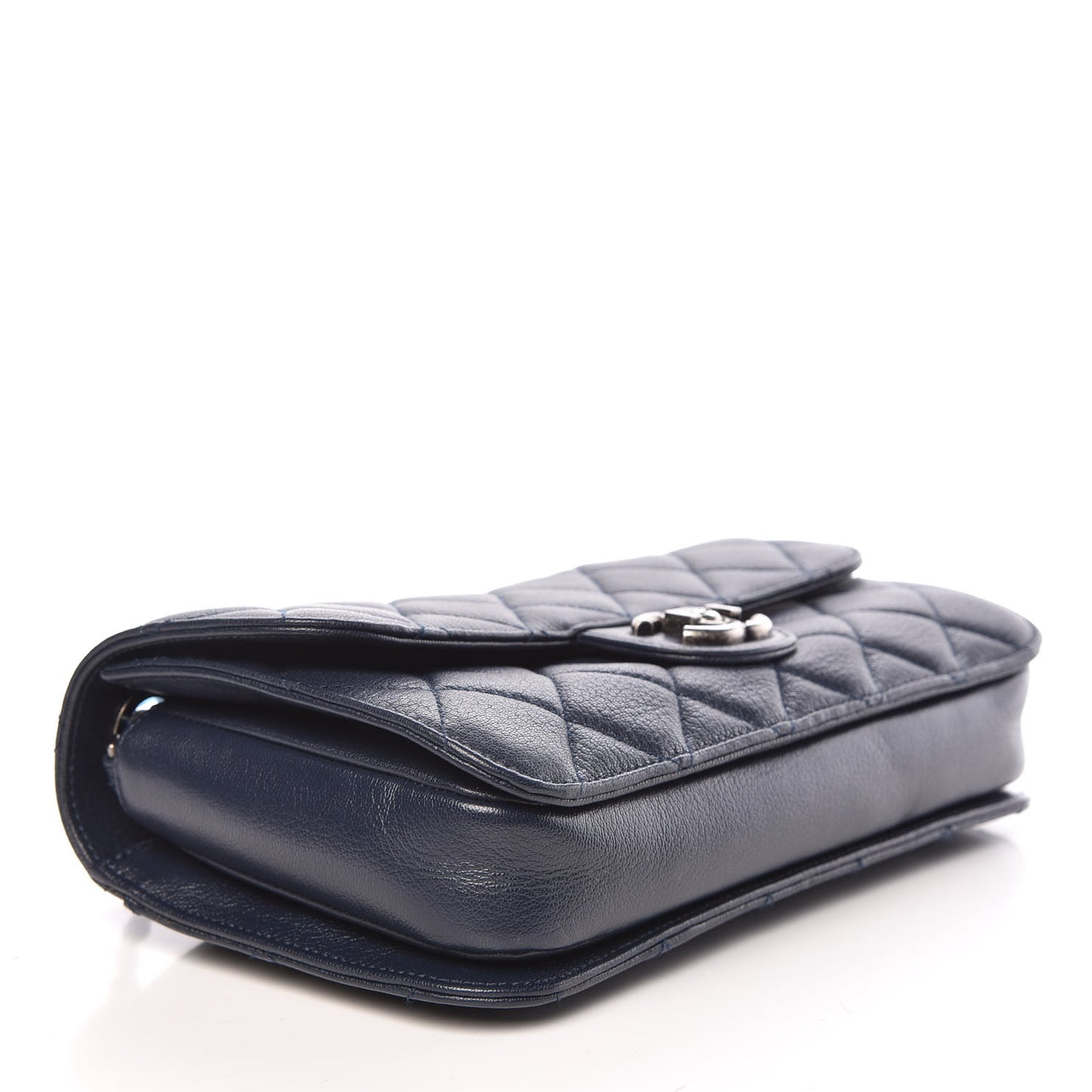 Goatskin Quilted Medium Perfect Edge Flap Navy Blue