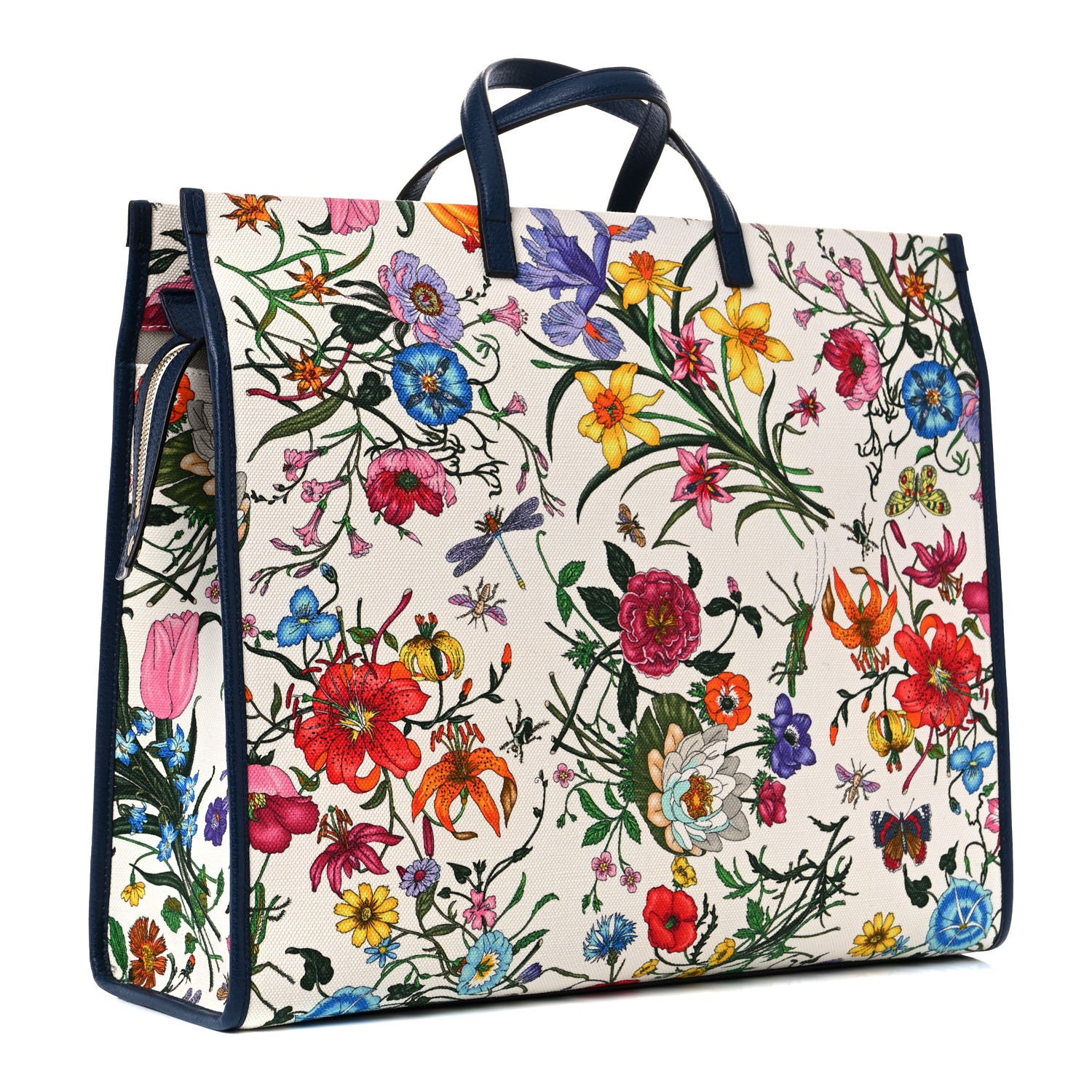 Gucci Canvas Large Flora Tote Navy Multicolor 3 of 9