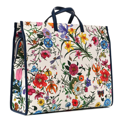 Gucci Canvas Large Flora Tote Navy Multicolor 3 of 9