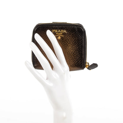 Prada Vitello Daino Antik Compact Zip Around Wallet Bronzo 2 of 9