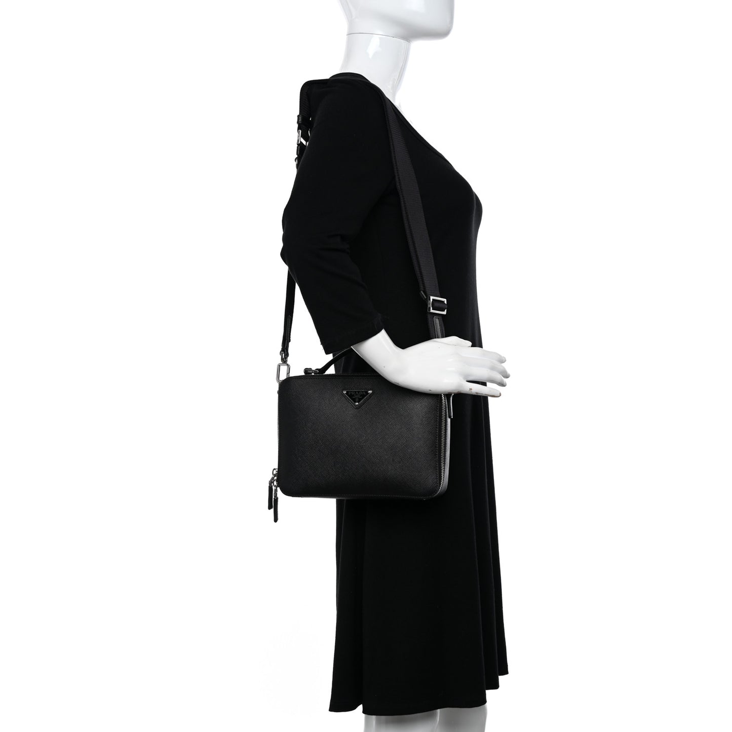 Saffiano Travel Medium Brique Crossbody Bag Black