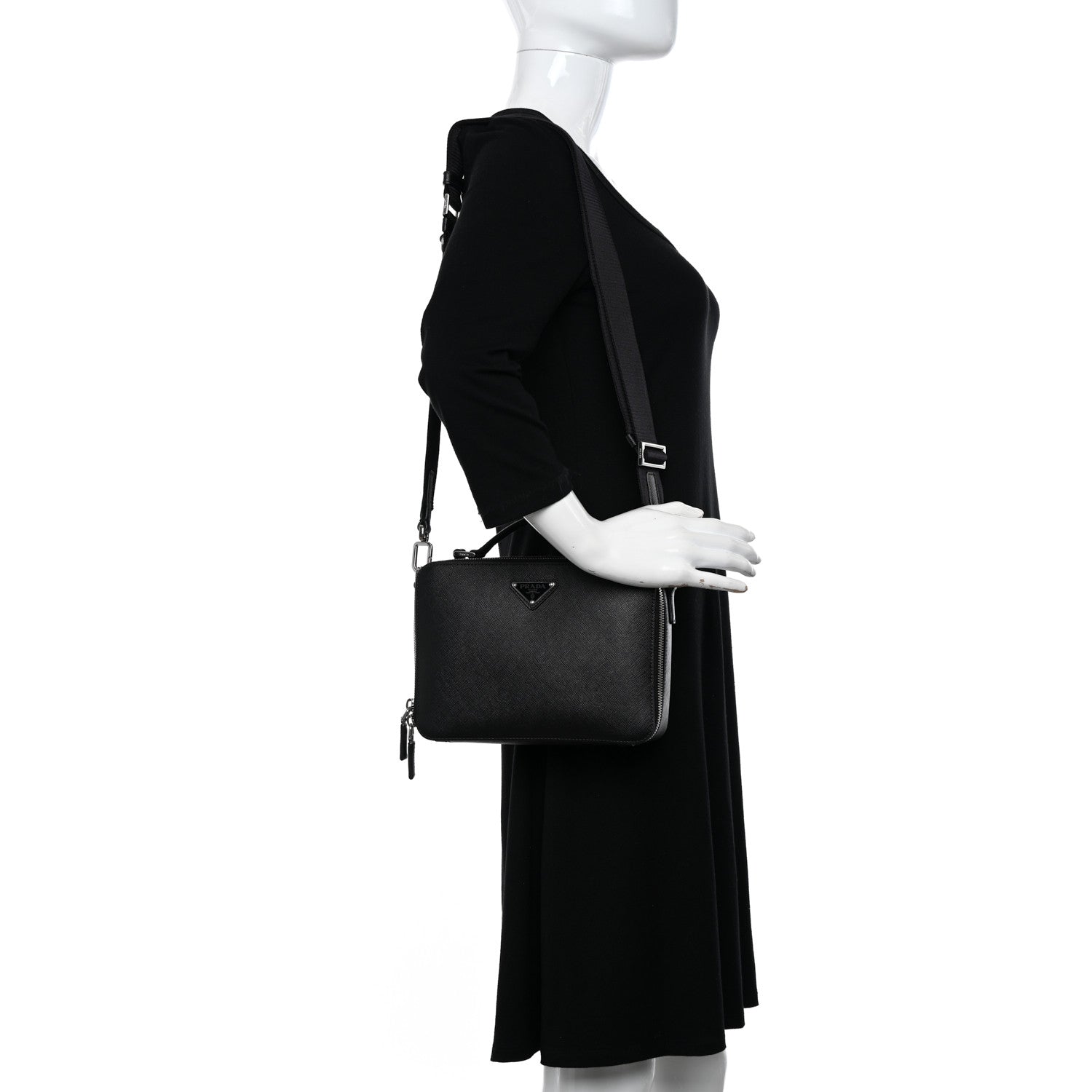 Prada Saffiano Travel Medium Brique Crossbody Bag Black 2 of 9