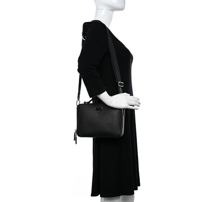 Prada Saffiano Travel Medium Brique Crossbody Bag Black 2 of 9