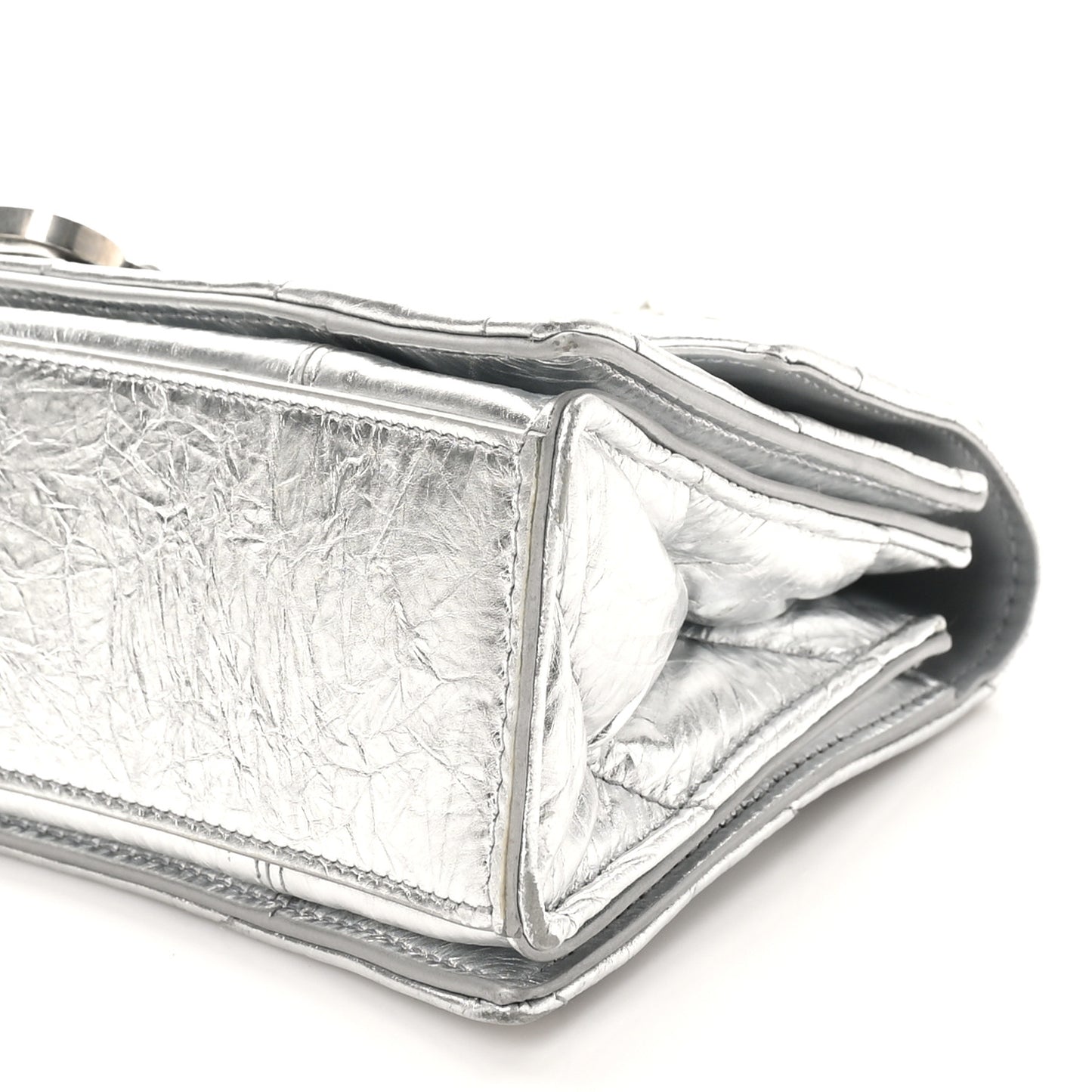 Crushed Calfskin Quilted Small Crush Chain Bag Silver