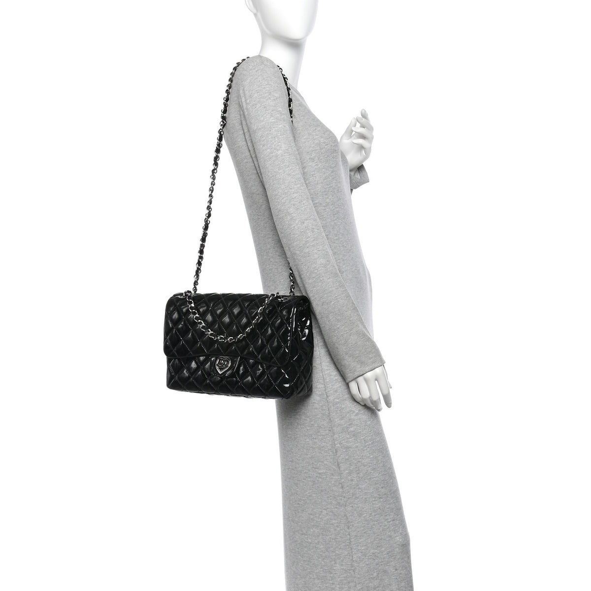 Patent Quilted Jumbo Single Flap Black