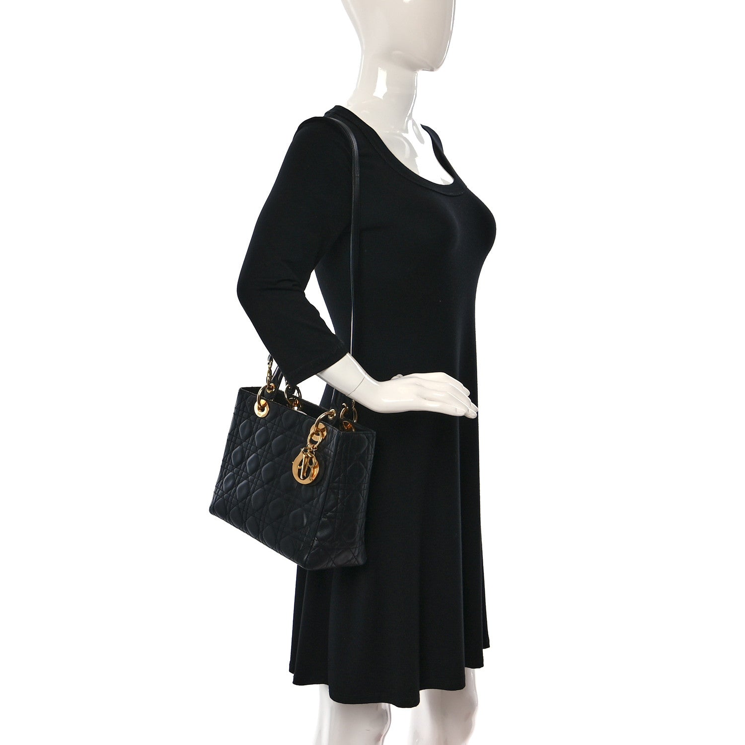 Christian Dior Lambskin Cannage Medium Lady Dior Black 2 of 11