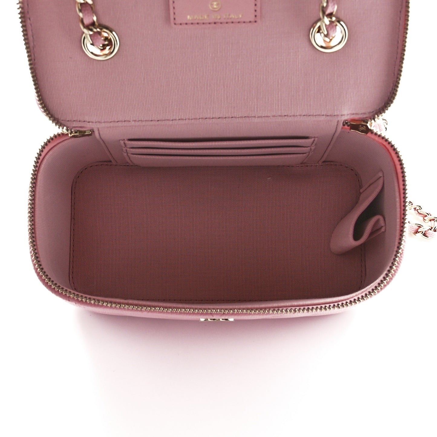 Caviar Quilted Small Vanity Case With Chain Pink