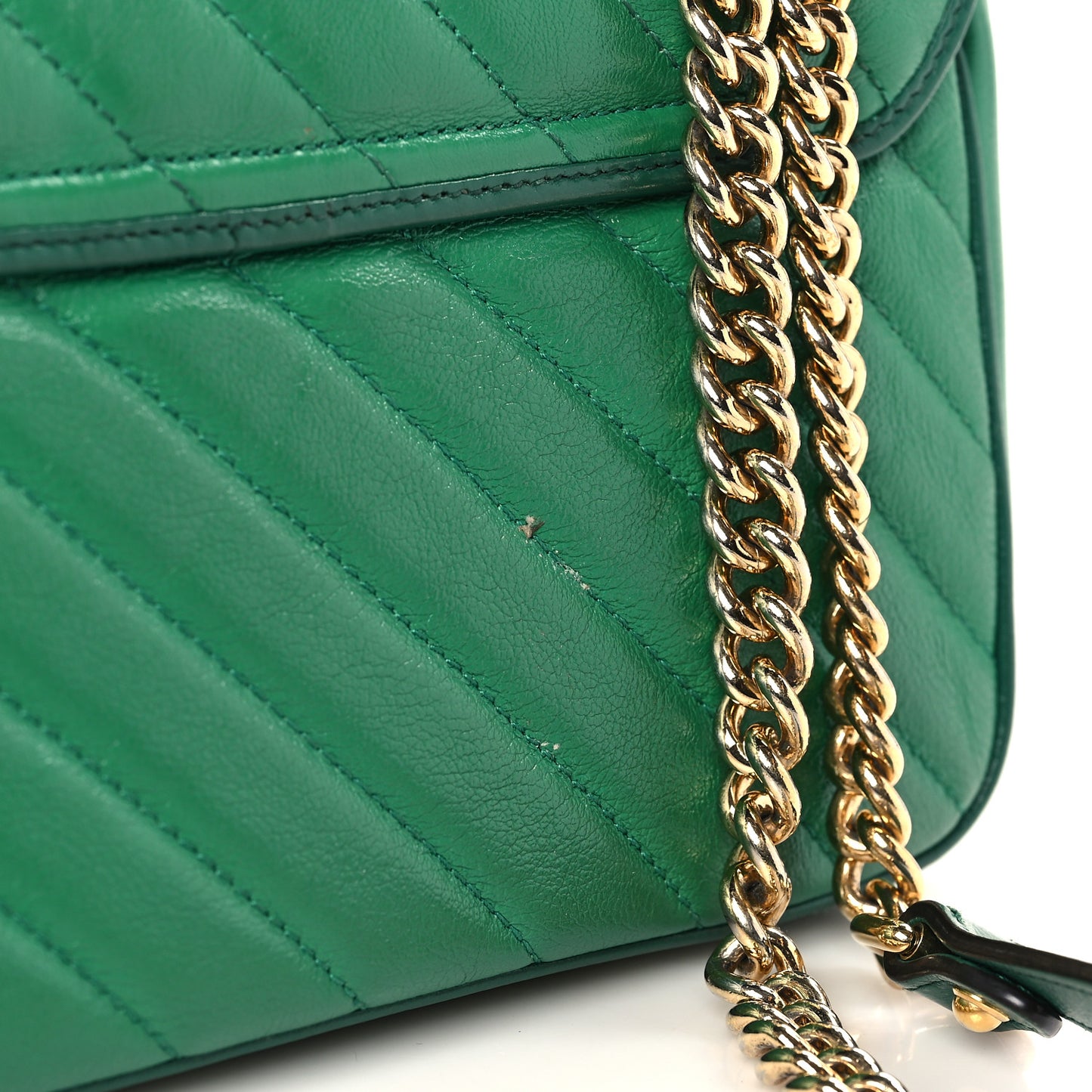 Azalea Calfskin Enamel Matelasse Diagonal Small Torchon GG Marmont Shoulder Bag New Shamarock Emerald