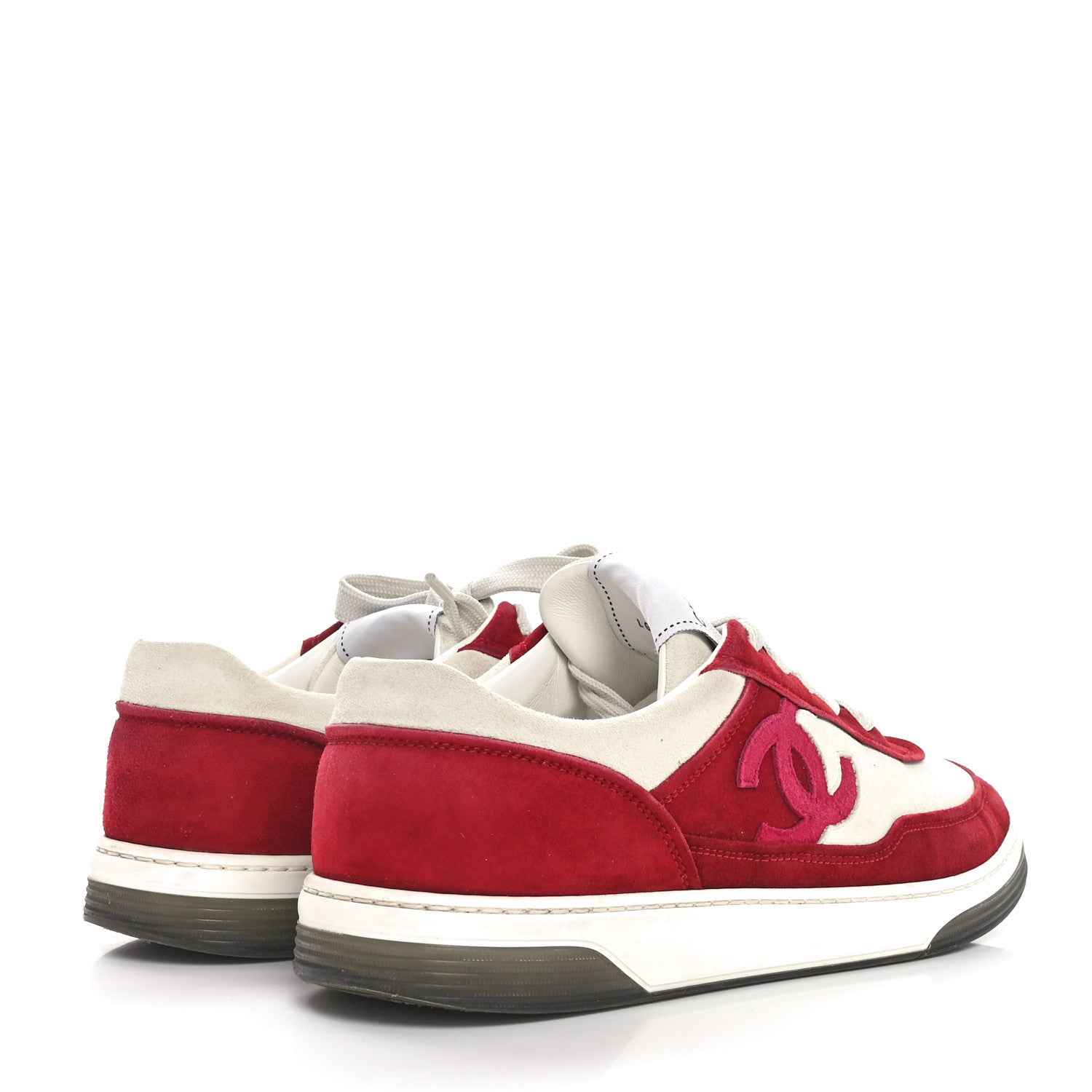 Chanel Suede Kidskin Womens CC Sneakers 40 Burgundy White 5 of 9