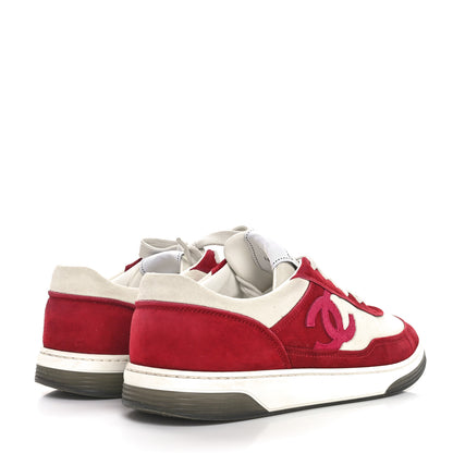 Chanel Suede Kidskin Womens CC Sneakers 40 Burgundy White 5 of 9