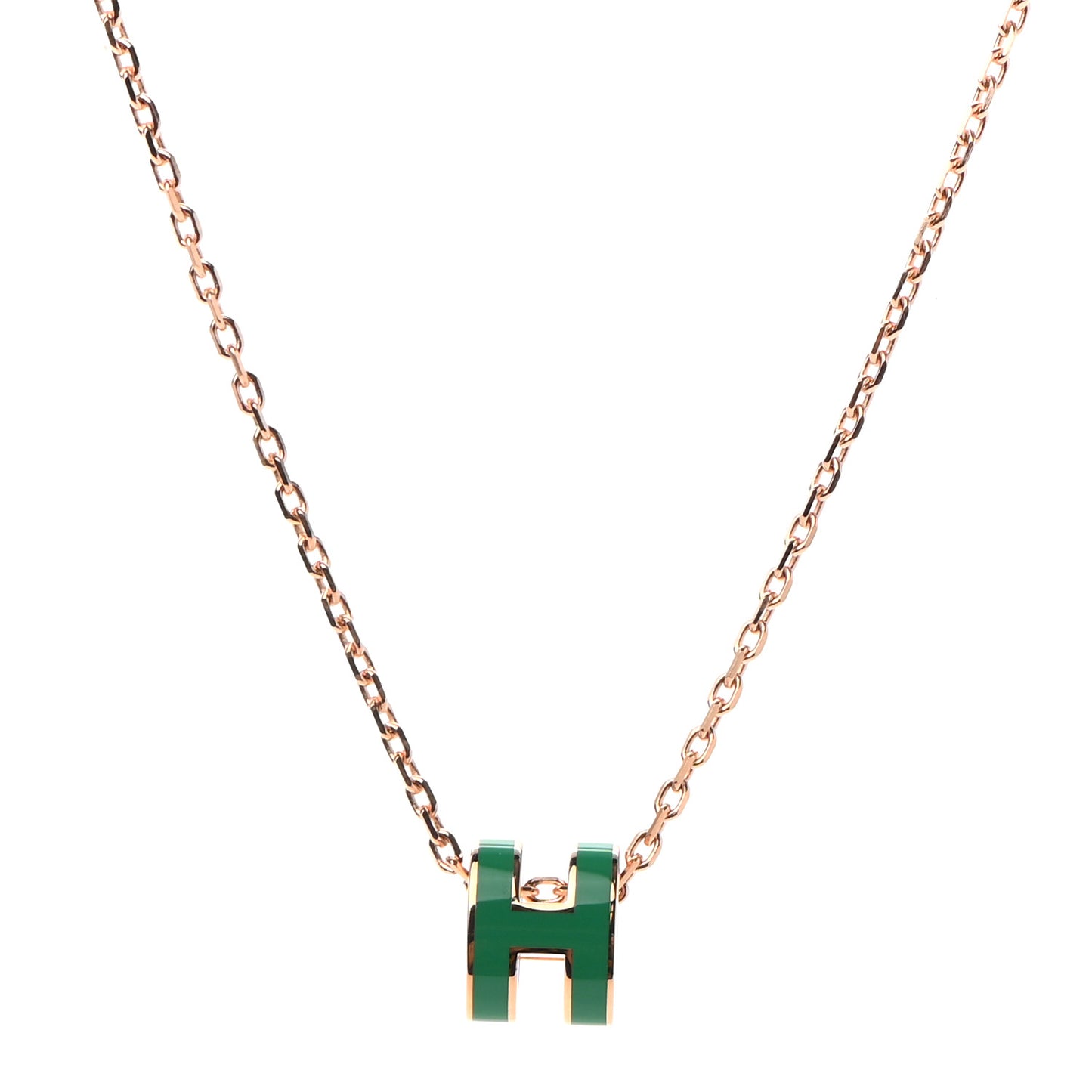 Lacquered Rose Gold Mini Pop H Pendant Necklace Vert Malachite