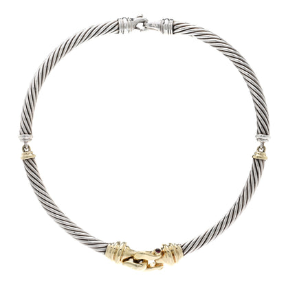 David Yurman Sterling Silver 14K Yellow Gold Rhodolite Garnet Cable Buckle Collar Necklace 1 of 3