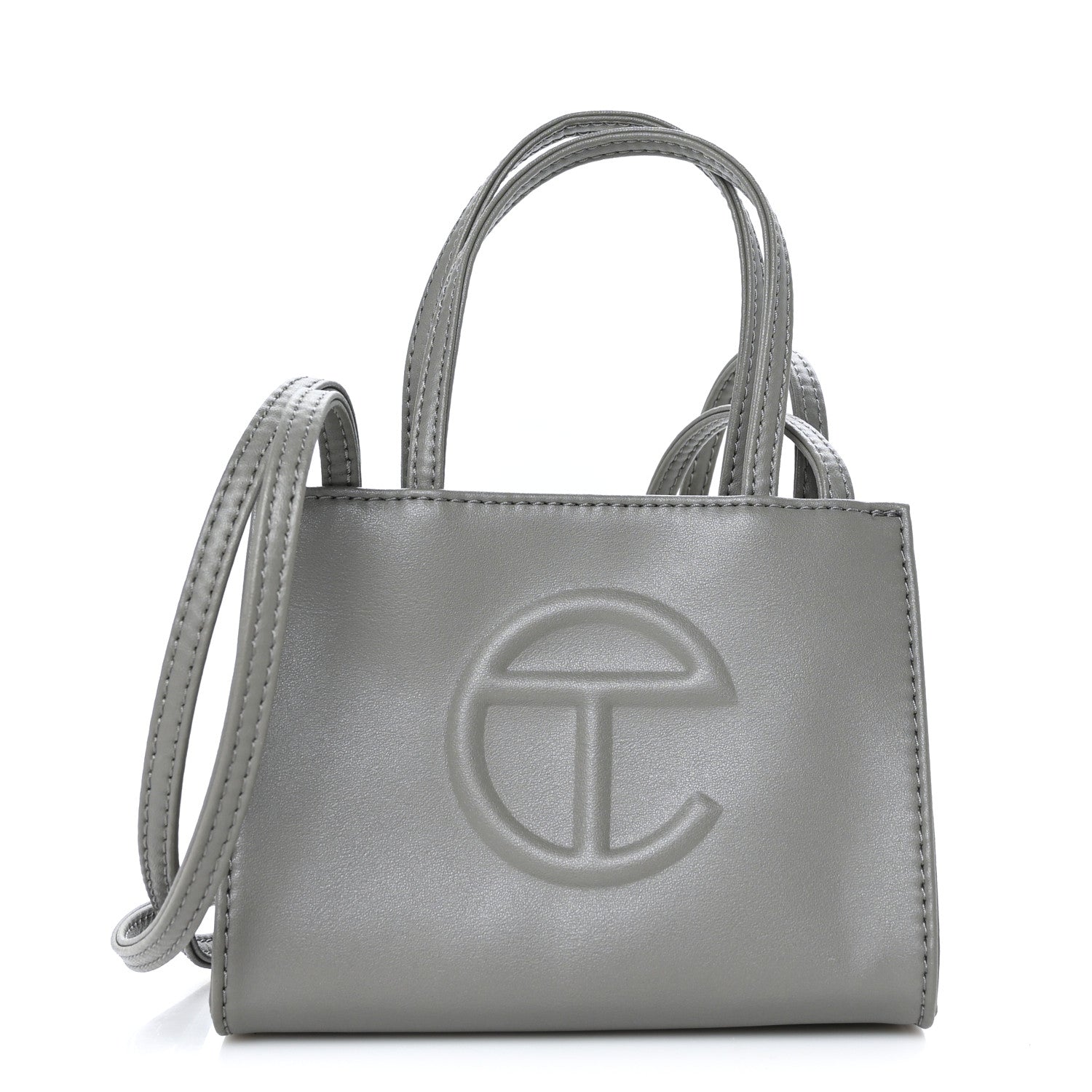 TELFAR Vegan Leather Small Shopping Bag Grey FASHIONPHILE