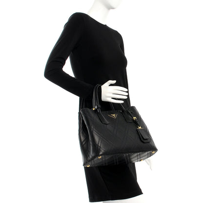 Prada City Calf Quilted Large Double Bag Black 2 of 7