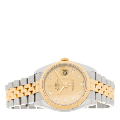 Rolex Stainless Steel 18K Yellow Gold Diamond 36mm Oyster Perpetual Datejust Watch Champagne 116233 2 of 4