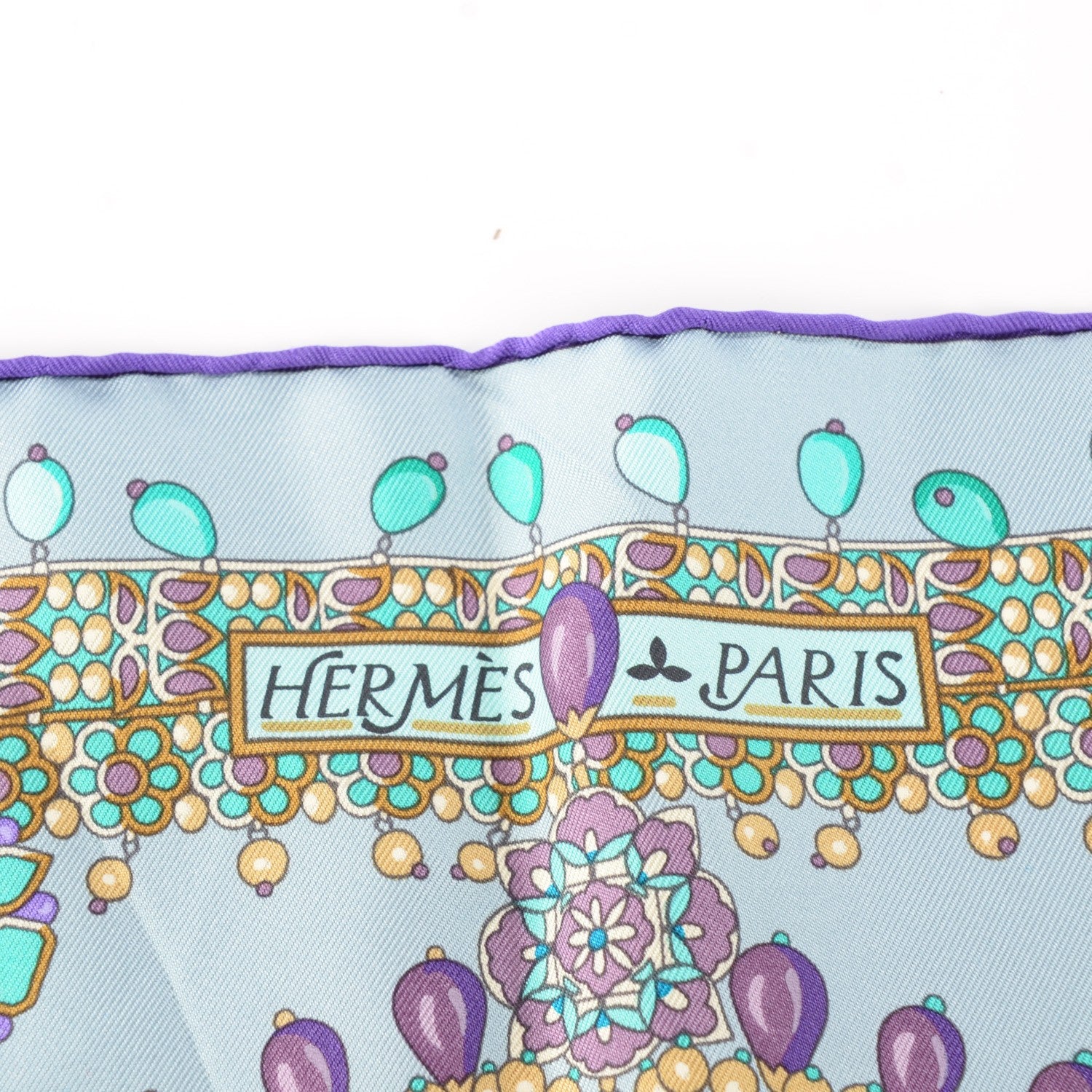 Hermes Silk Parures Des Maharajas Scarf 90 Gris Bleuete Violet Parme 5 of 6