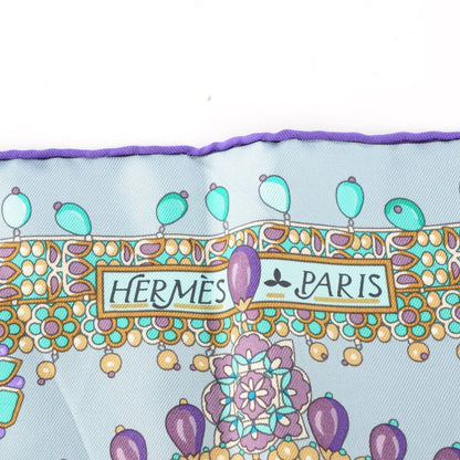 Hermes Silk Parures Des Maharajas Scarf 90 Gris Bleuete Violet Parme 5 of 6