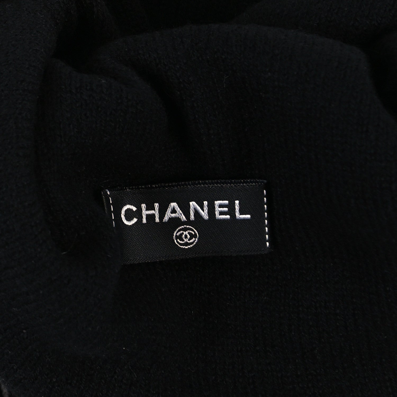 Chanel Cashmere CC Camellia Beanie Hat Black White 3 of 3