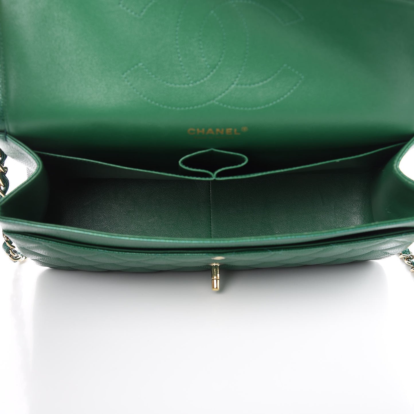 Metallic Caviar Quilted Jumbo Double Flap Green