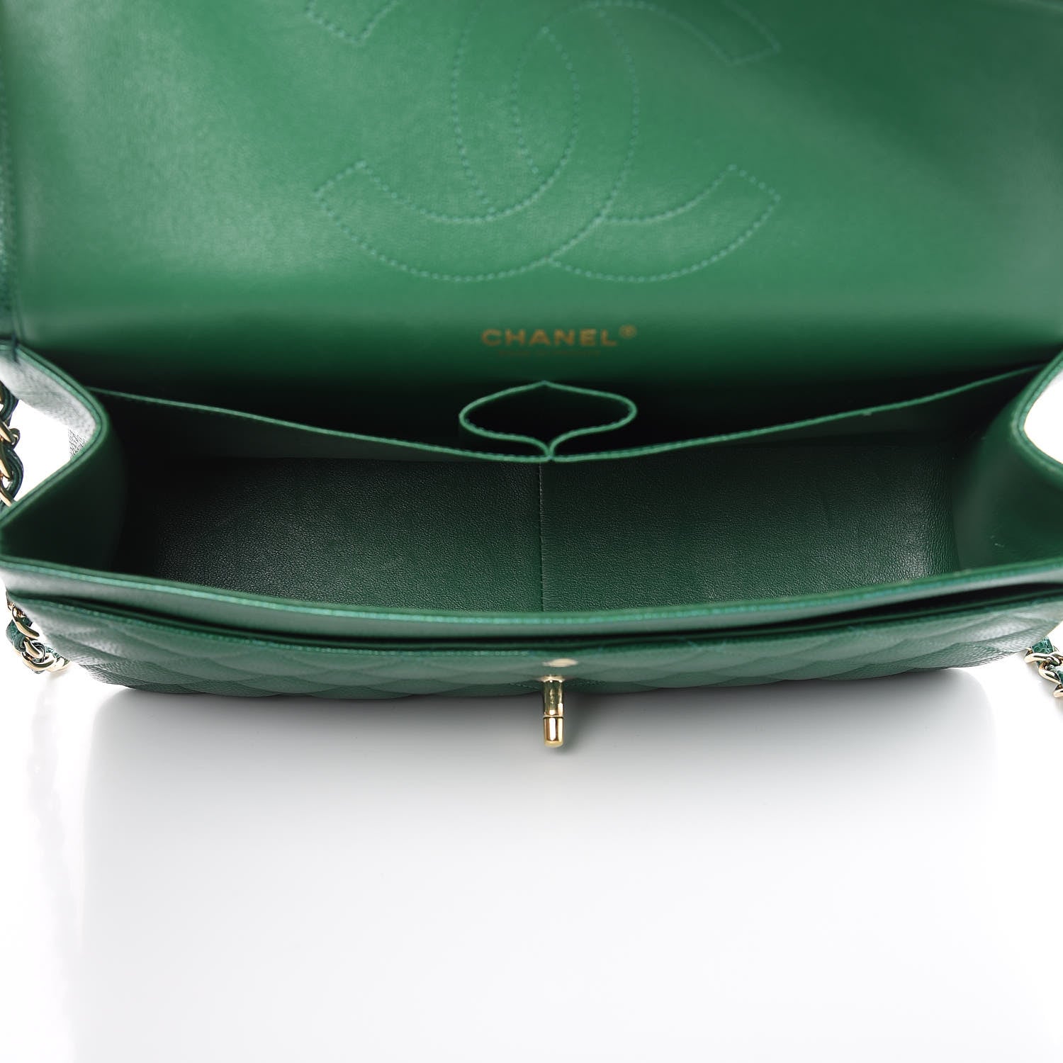 Chanel Metallic Caviar Quilted Jumbo Double Flap Green 5 of 13