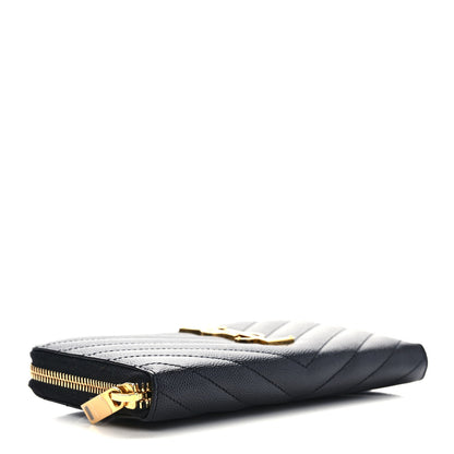 Saint Laurent Grain De Poudre Matelasse Chevron Monogram Zip Around Wallet Black 4 of 7