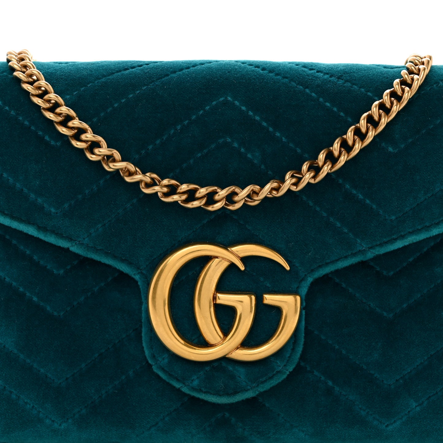 Velvet Matelasse GG Marmont Chain Wallet Pavone Cyan