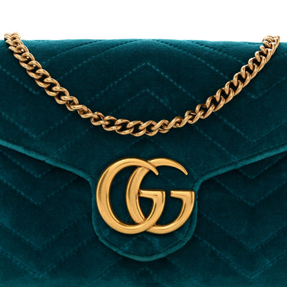 Gucci Velvet Matelasse GG Marmont Chain Wallet Pavone Cyan 8 of 11