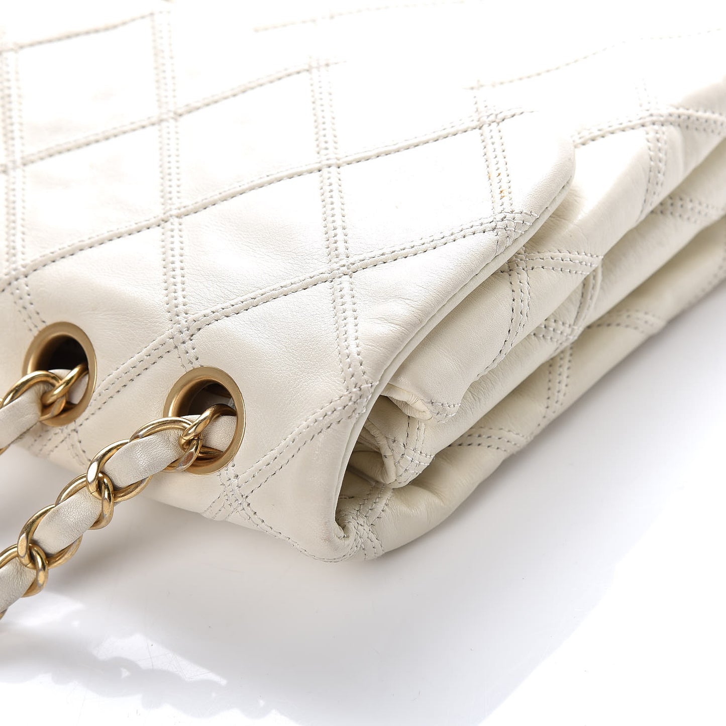 Calfskin Stitched Thin City Flap White