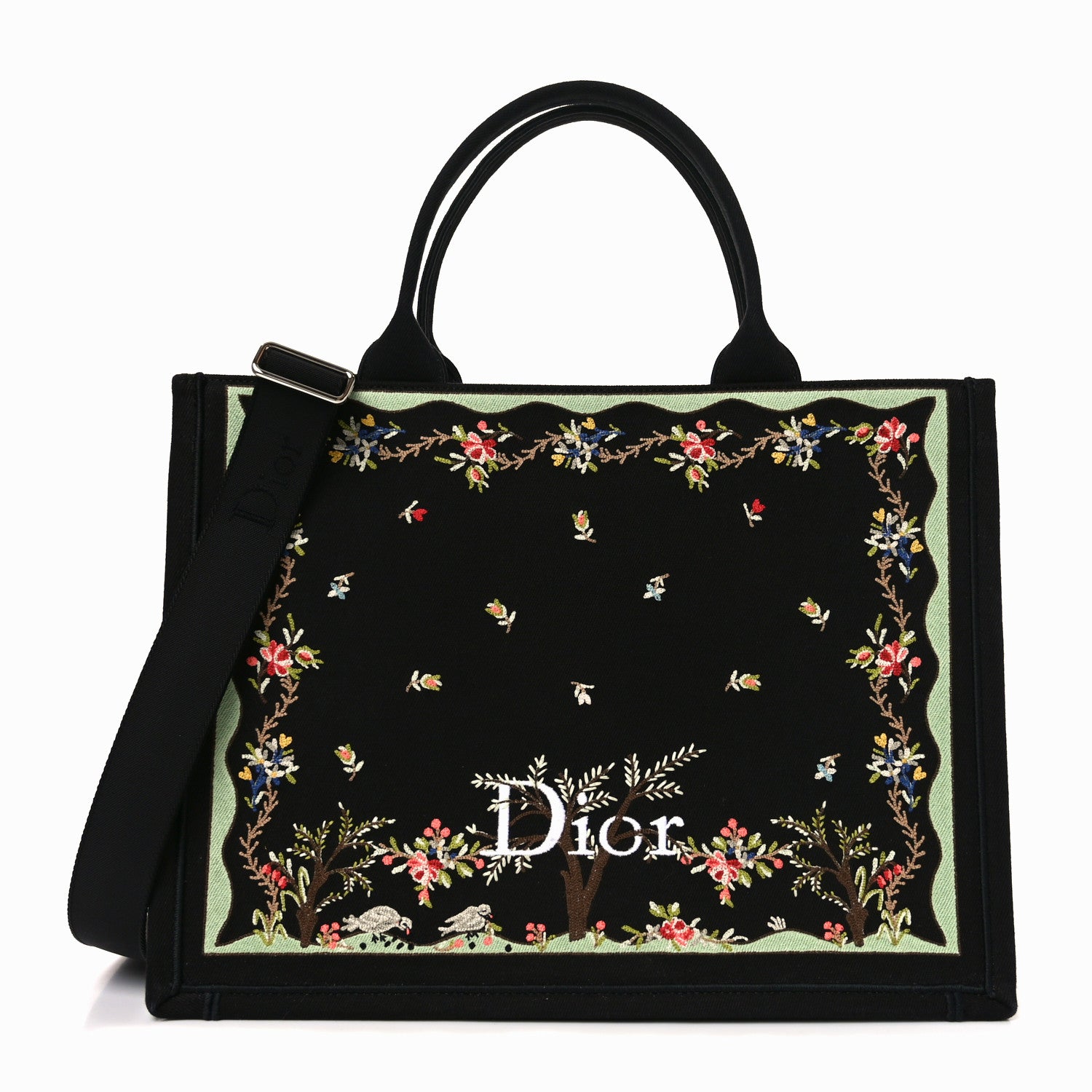 Christian Dior Canvas Embroidered Medium Dioramour Revolution Flowers Book Tote With Strap Black Multicolor 1 of 9