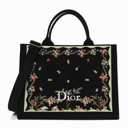Christian Dior Canvas Embroidered Medium Dioramour Revolution Flowers Book Tote With Strap Black Multicolor 1 of 9