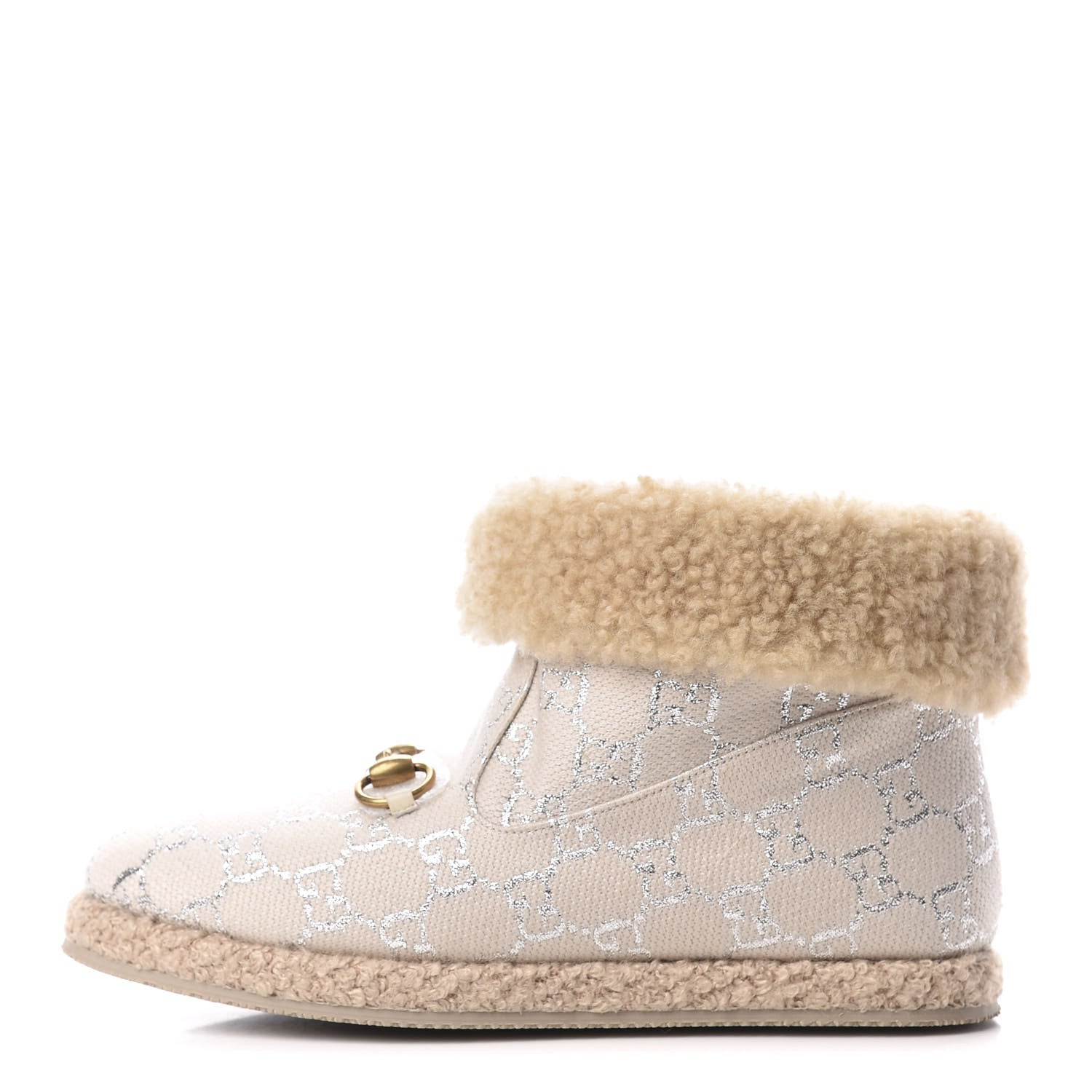 Gucci Canvas Wool Lame GG Monogram Womens Fria Horsebit Ankle Boots 38 Gardenia Silver Butterscotch 1 of 8