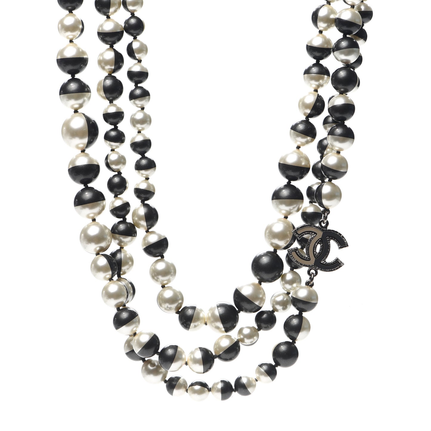 Pearl Bead CC Long Necklace Silver Grey