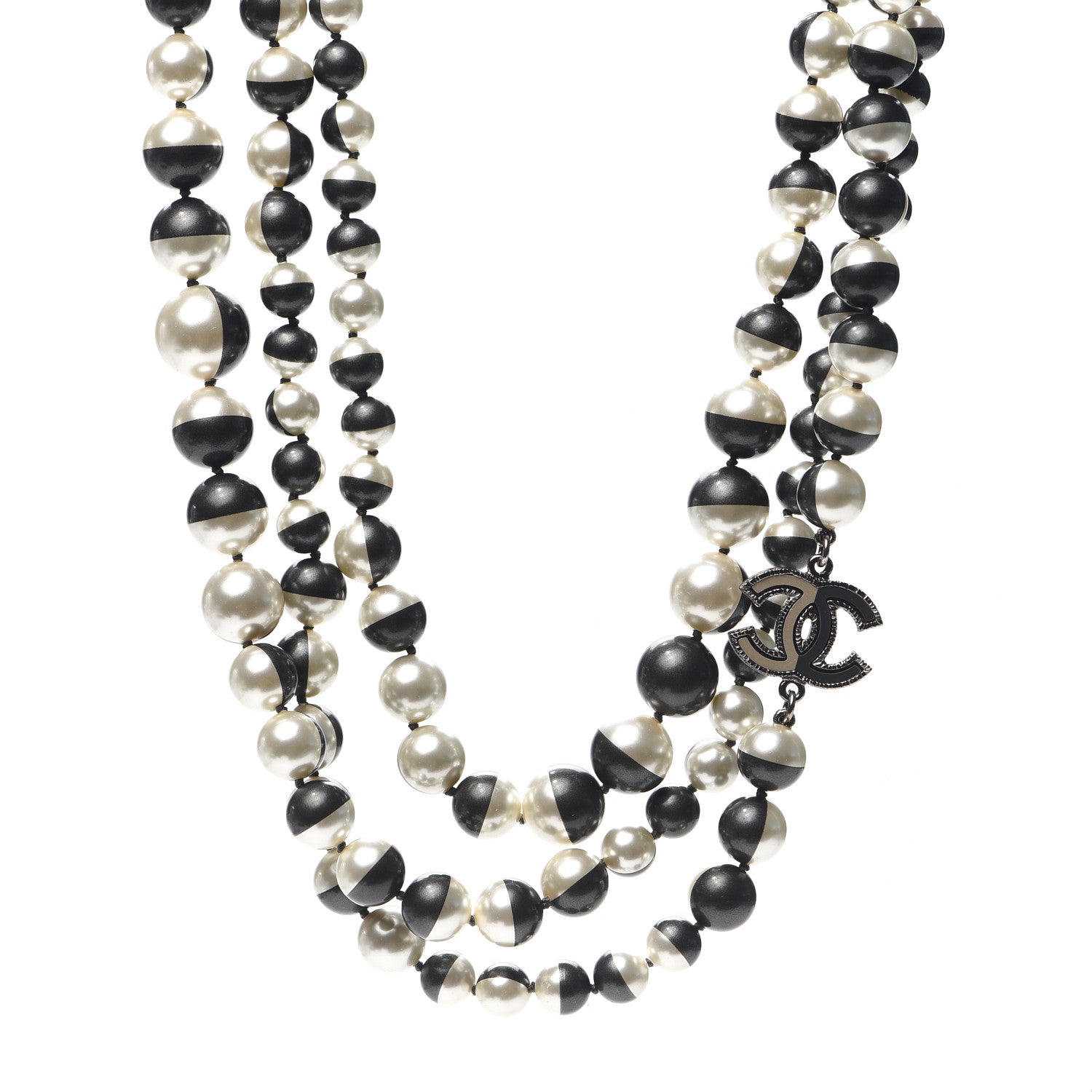 Chanel Pearl Bead CC Long Necklace Silver Grey 1 of 4