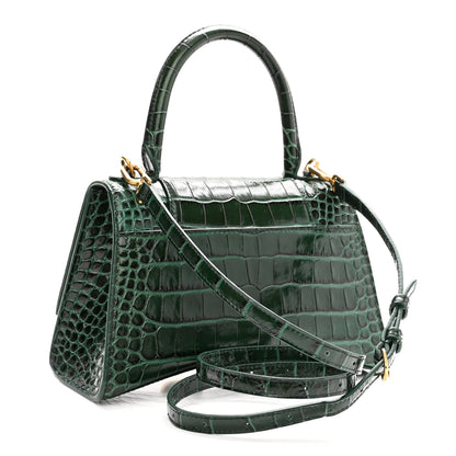 Balenciaga Shiny Calfskin Crocodile Embossed Small Hourglass Top Handle Bag Forest Green 3 of 9